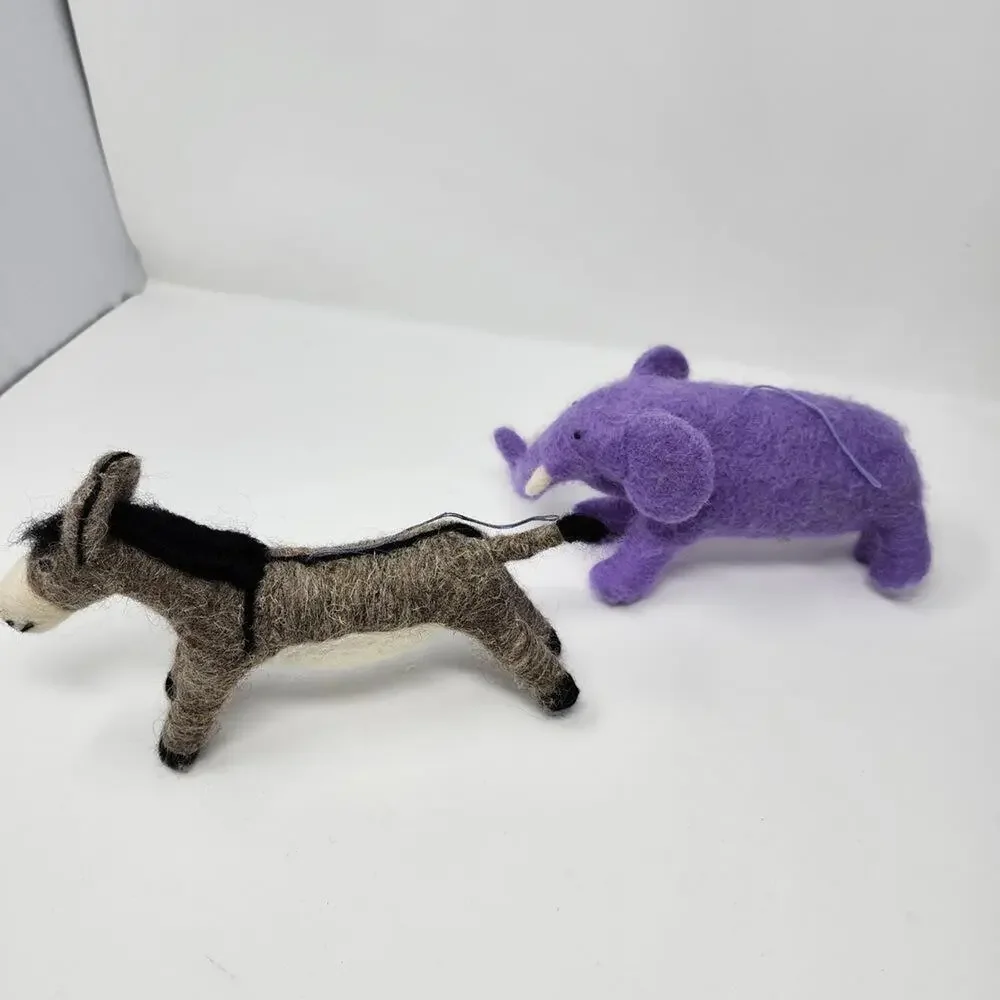 Felted‎ Wool Donkey and Purple Elephant 7 Inches Long